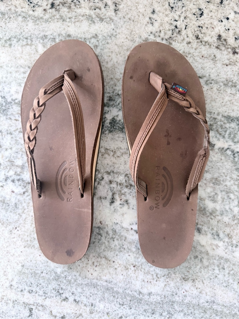 Rainbow Brown Braided Leather Sandals M